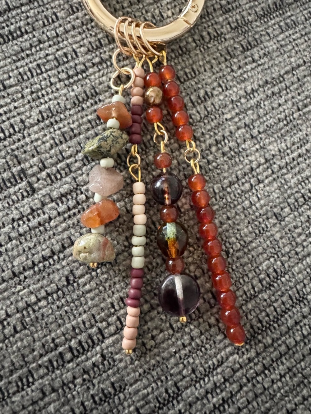 Amber Neutral Beaded Natural Stone Bag Charm Keychain - Picture 3 of 3